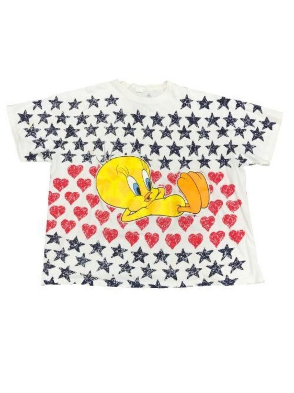 Vintage 1995 Looney Tunes Tweety All Over Print White T-Shirt - Size 2XL